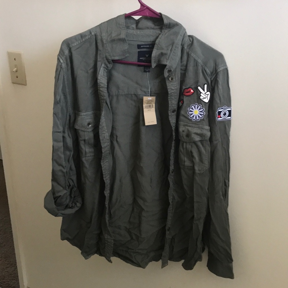 Boyfriend fit, army green button down shirt